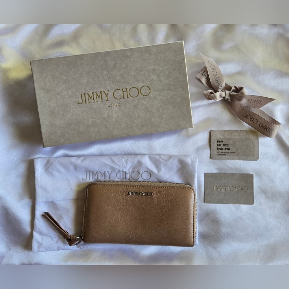 Jimmy Choo Ballet Tan Leather Zip Wallet